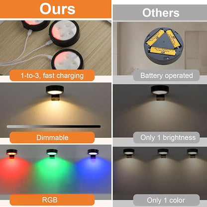 6Pcs Rechargeable Battery Picture Light,13 RGB Color Magnetic Wall Lights for Pictures with Remote Dimmable and Timer, Art Display Light for Paintings Battery Operated-RGB Black