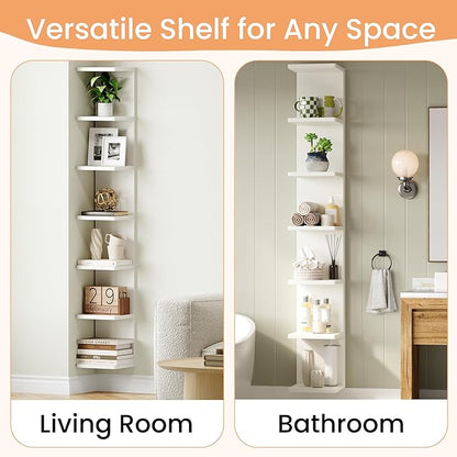 upsimples 7-Tier Floating Wall Shelf, White Wall Mounted Display and Storage Shelf, Decorative Shelves for Bedroom, Living Room, Bathroom, and Office