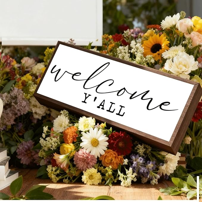 Welcome Y'all Sign, Welcome Decoration Sign, Farmhouse Decor for Entryway, Home Porch Decors for Indoor Outdoor, Rustic Tabletop Decor, Decorative Framed Signs, Home Party Decoration Supplies