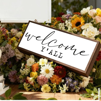 Welcome Y'all Sign, Welcome Decoration Sign, Farmhouse Decor for Entryway, Home Porch Decors for Indoor Outdoor, Rustic Tabletop Decor, Decorative Framed Signs, Home Party Decoration Supplies