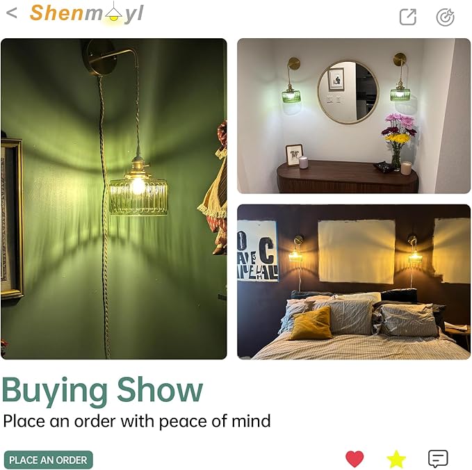 Vintage Wall Sconce with Green Striped Glass Shade Hanging Wall Sconce with 4.9FT Plug in Cord, Modern Wall Lamp Fixtures Decor for Bedside Bedroom Indoor Doorway, Set of 2