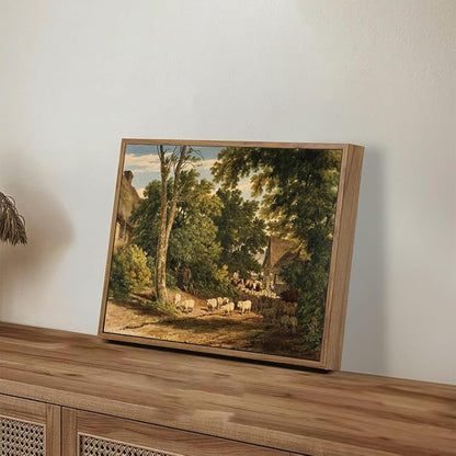 OIQArtOIQ Vintage Framed Wall Art Rural Farm Scene Canvas Art Prints Countryside Landscape Pictures Wall Decor Modern Rustic Farmhouse Paintings Artwork For Bedroom Bathroom Office Living Room
