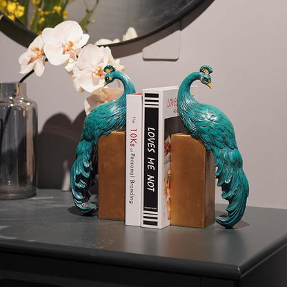 Heavy Duty Bookends Home Decor - Set of 2 Resin Peacock Non-Skid Decorative Bookends Bird Bookends Modern Peacock Statue Decor for Bookshelves Office Desk Living Room 6 * 2.5 * 12 Inch Braxio
