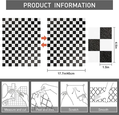 Black and White Contact Paper Mosaic Checkered Peel and Stick Wallpaper 17.3"x120" Lattice Self Adhesive Waterproof Vinyl Roll for Bathroom Kitchen Backsplash Cabinets Shelf Liners Drawers