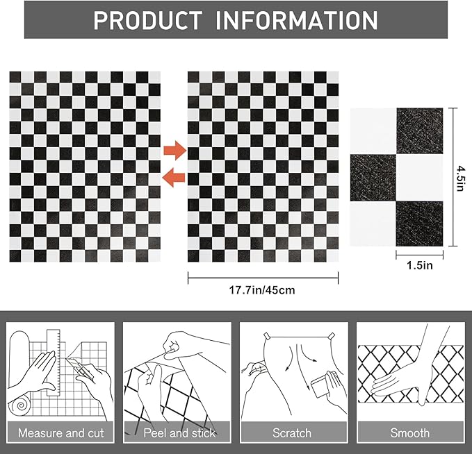 Black and White Contact Paper Mosaic Checkered Peel and Stick Wallpaper Lattice Self Adhesive Waterproof Vinyl Roll for Bathroom Kitchen Backsplash Cabinets Shelf Liners Drawers 17.3