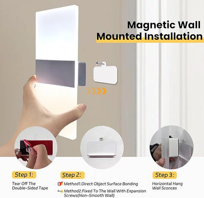 Battery Operated Wall Sconces,Rechargeable USB Wall Lamps Set of Two for Living Room Bedroom Hallway,Three Level Light Adjustment,Bedside Lights,Touch Control Switch White Light