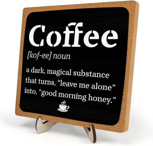 Vintage Coffee Bar Wooden Plaque Desk Sign, Farmhouse Wood Plaque Tabletop Decor for Cafe Bar Kitchen Office,Coffee Station Accessories 5.9x5.9Inch