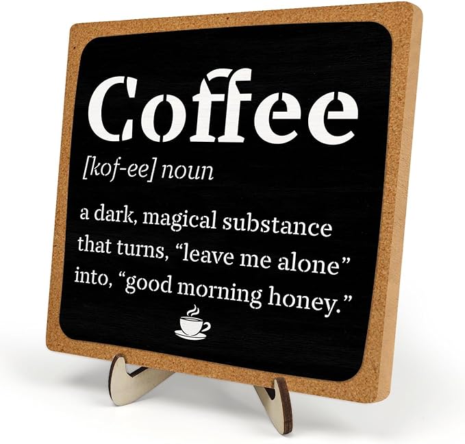 Vintage Coffee Bar Wooden Plaque Desk Sign, Farmhouse Wood Plaque Tabletop Decor for Cafe Bar Kitchen Office,Coffee Station Accessories 5.9x5.9Inch