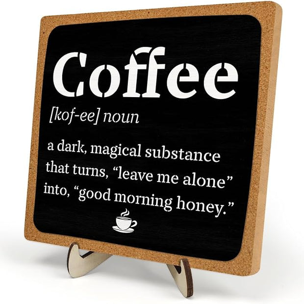 Vintage Coffee Bar Wooden Plaque Desk Sign, Farmhouse Wood Plaque Tabletop Decor for Cafe Bar Kitchen Office,Coffee Station Accessories 5.9x5.9Inch