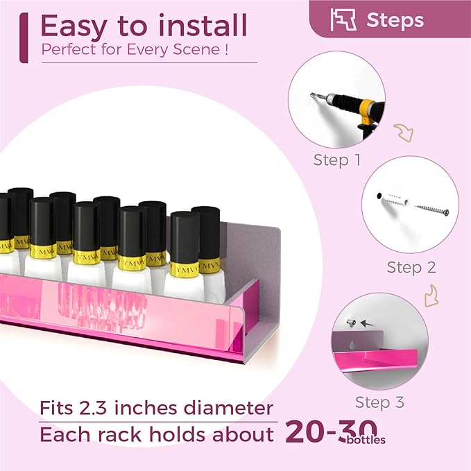 4 Pack 15 Inch Pink Reflective Acrylic Shelves, Pink Floating Shelves, Modern Sunglasses Essential Oil Picture Ledge Display Toy Storage Shelf