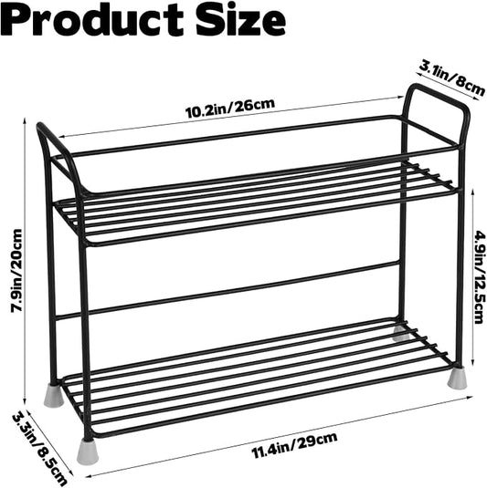 2 Tier Spice Rack Organizer for Countertop Sturdy Metal Standing Spice Storage Shelf Rack Seasoning Organizer Holder for Home Kitchen Cabinet Bathroom Bedroom Pantry Vanity Black