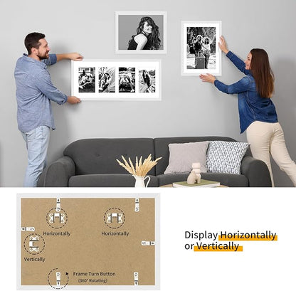 puthiac 13x19 Solid Oak Wood Picture Frame, Fits 11x17 with Mat or 13x19 Without Mat, Wall Display Only, Vertical or Horizontal, Plexi Front, 3 Pack, White