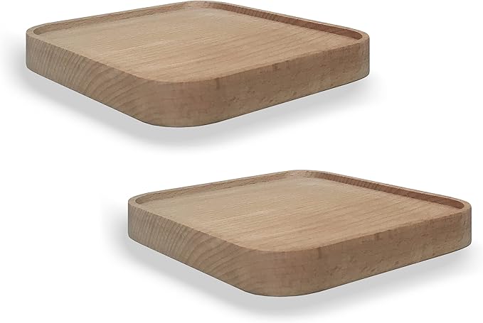 Raft Floating Shelf Wood Round Wall Mounted Showcase Wall Shelf Hanging Planter Storage Wooden Shelf for Plants Photo Candle Invisible Wall Decoration Design Set of 2 (Square 5.9 inch)