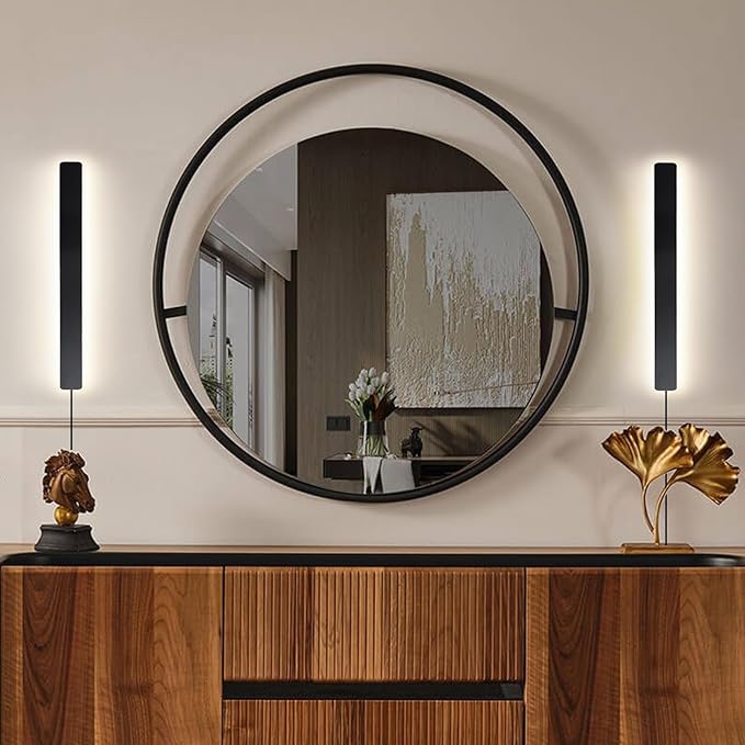 Modern Plug in Wall Sconces, 23.6 inch Frosted Black LED Long Wall Lights, 12W Warm White 3000K Acrylic Indoor Wall lamp,with 59