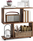 LOKO 3-Tier Geometric Bookshelf, S-Shaped Open Bookcase, Freestanding Decorative Storage Shelving, Home Storage Organizer for Living Room, Bedroom, Home Office (1, Rustic Brown)