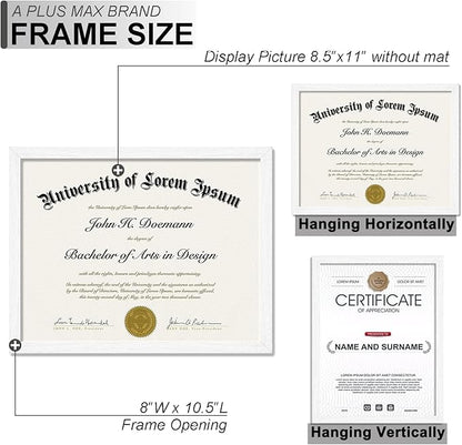 A PLUS MAX White 8.5 x 11 Frame Set of 6, Engineered Wood Frame with Wood-grain for Display 8.5 by 11 Document Award Certificate Wall and Tabletop - 6 Pack/White/8.5x11