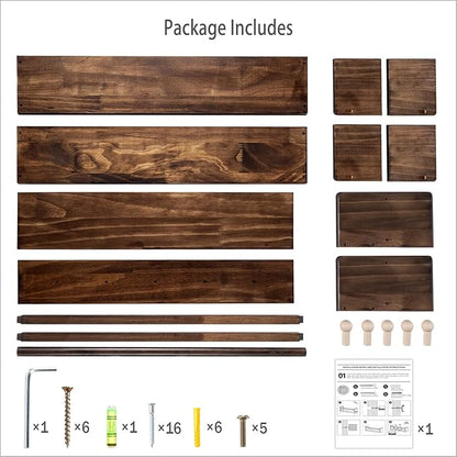 AZSKY 16 Inch Nursery Book Shelves Wall Floating Bookshelf with Hook Deep Walnut Hanging Book Shelf Toddler Room for Kids Room Bedroom Bathroom Living Room Kitchen Set of 3