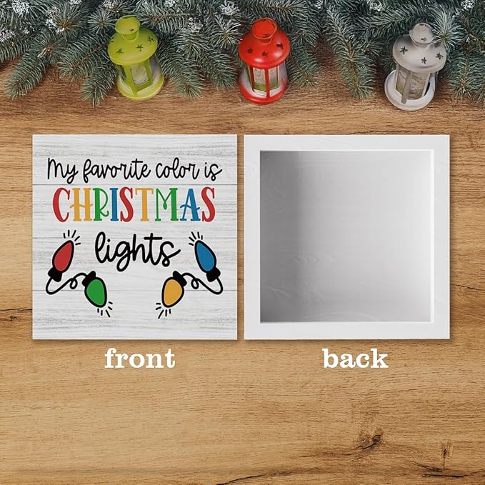 Christmas Decor Christmas Sign Decorations for Home My Favorite Color Is Xmas Light Sign for Home Office Desk Table Cubicle Shelf Xmas Desk Accessories 5 x 5 inch
