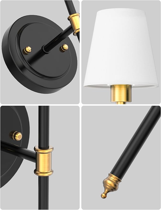 DORESshop Battery Operated Wall Sconce Set of 2, Wireless Wall Light Easy to Install, 7 Color Rechargeable Wall Sconces, Sconce Wall Decor Set of 2 for Bedroom, Living Room, Gold and Black, 24.6in