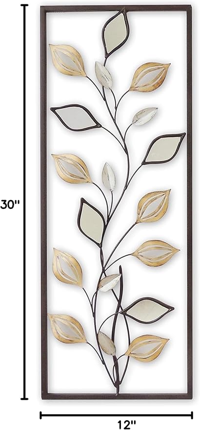 All American Collection New Modern Chic Aluminum/Metal Wall Decor Frame 12"x30" (Leaves Mirrors)