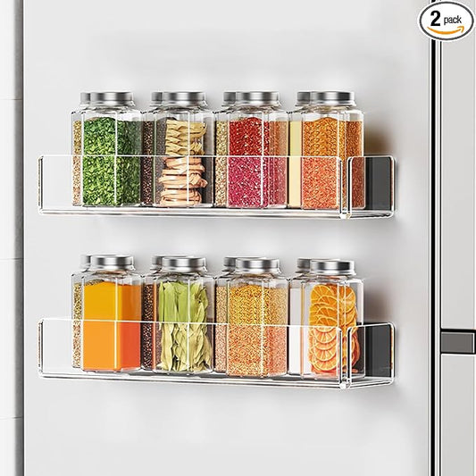 2 Pack Acrylic Spice Racks for Refrigerator and Oven, Magnetic Fridge Organizers and Storage, Clear