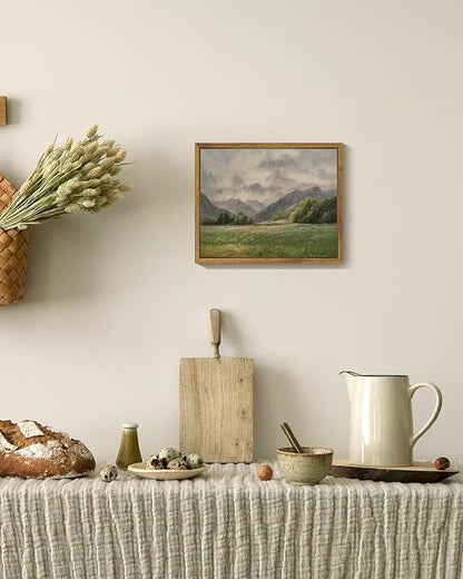 SHENIFY Landscape Vintage Framed Canvas Wall Art Classical Prairie and Mountain Prints Farmhouse Kitchen Office Decor - 8x10in Natural Framed