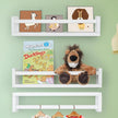 Floating Book Shelves for Wall, 16.5 inch Natural Wood Nursery Shelves for Book, Solid Pine Wooden Floating Bookshelf for Bedroom Living Room, Set of 3, White