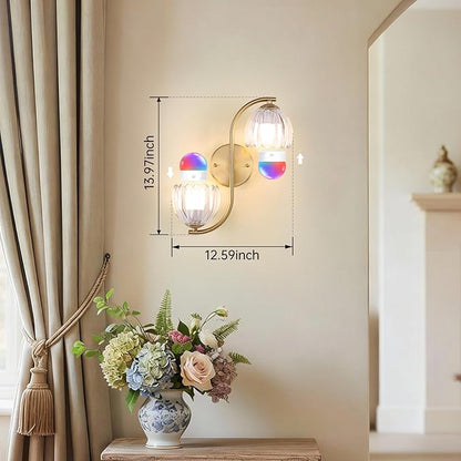 Battery Operated Wall Sconce, 2-Lights Vinatge Brass Wall Lighting Up and Down with Clear Tulip Shade for Living Room, Bedroom, Symmetrical 2 Pack
