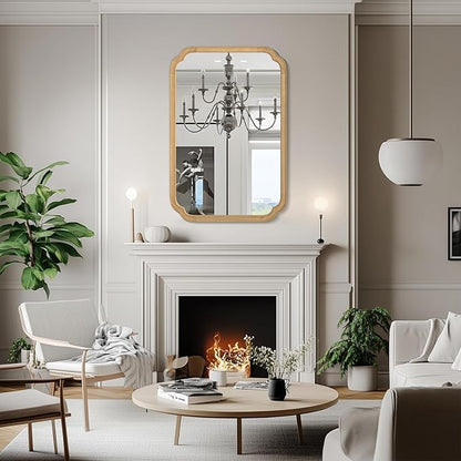 WallBeyond 24" x 36" Rounded Corner Arch Wall Mirror with Wood Frame for Entryway, Living Room or Bedroom Home Decor - Light Woodgrain 24" x 36" Natural Color