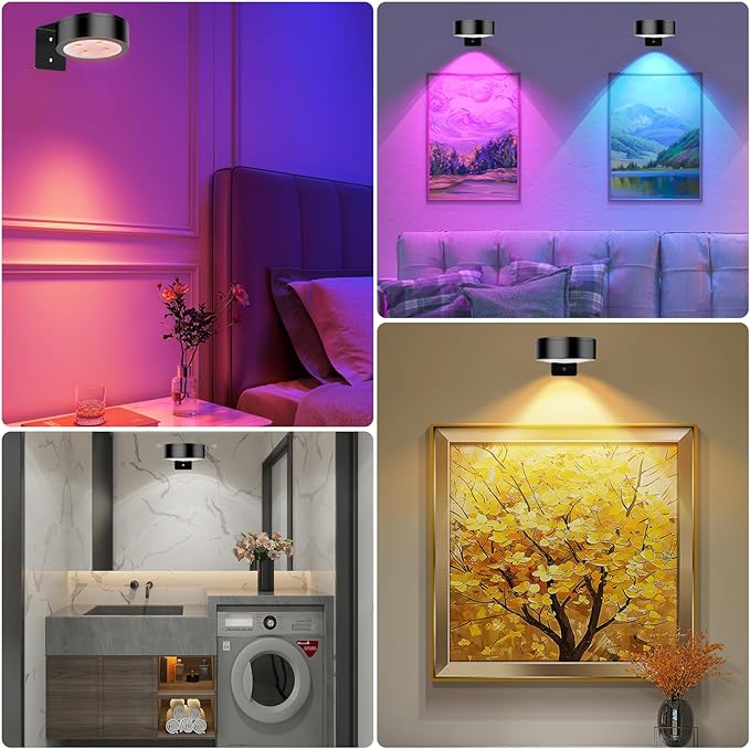 13 RGB Color Changing Led Art Display Light for Picture Frame,Rechargeable Battery Operated Led Painting Light with Remote Control Dimmable & Timer,3Pack Black