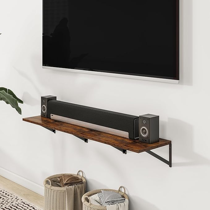 Deep Floating Shelves for Wall, 12 Inch Deep Floating Shelves Set of 3, 16W x 12D Wood Wall Shelves, Wide Wood Shelves with Metal Bracket for Living Room, Kitchen, Office, Bedroom - Rustic Brown