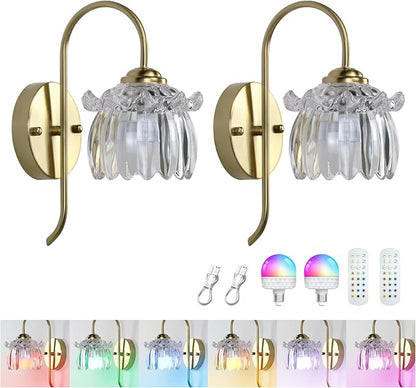 GEEZO Vintage Battery Operated Wall Sconce, with Rechargeable Battery Powered Wall Light with Remote Control for Bedside Bedroom