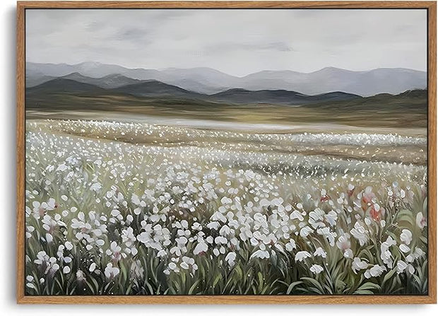 OIQArtOIQ Vintage Wildflowers Landscape Wall Art Framed Floral Natural Scenery Oil Painting Canvas Prints Country Farmhouse Rustic Fall Decor Pictures Kitchen Bedroom Living Room Bathroom