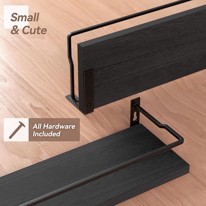 RICHER HOUSE Bathroom Floating Shelves with Guardrail, Set of 4 Rustic Wall Mounted Storage Shelves, Over Toilet - Black
