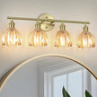 Vintage Bathroom Light Fixtures,4-Light Hardwired Vanity Lights with Amber Tulip Glass Shade,Gold Bathroom Vanity Light for Mirror Restroom,E26 Socket,25.2 in(Bulbs Not Included)