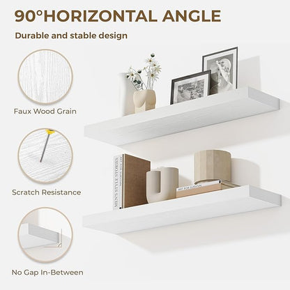 Dreamland 32 Inches Floating Shelves for Wall, 9.3" Deep Long Floating Shelves Set of 2, Large Display & Storage Shelf, Wall Shelf for Bathroom Bedroom Living Room Kitchen Office, White