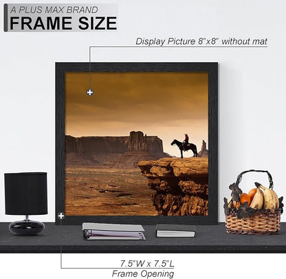A PLUS MAX Square 8x8 Frame Set of 6, Black Engineered Wood Picture Frame for 8 x 8 Picture Poster Photo, Light Weight 8by8 Frame with Wood-grain for Wall - 6 Pack/Black/8"x8"