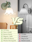 Battery Operated Wall Sconce Set of 2,Wireless Rechargeable Wall Lights with 5400mAh Bulbs & Remote & Timer,9 RGB and 3CCT Dimmable Wall Lamp for Bedroom,Living Room,Hallway Wall Decor(Green)