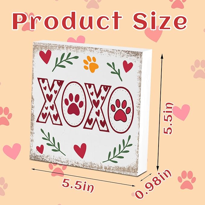 Valentines Cat Dog Desk Decor, Valentine's Day Gifts for Cats Dogs Lover Pet Parent, Valentine Home Office Table Sign Decoration for Shelf Tiered Tray, Xoxo