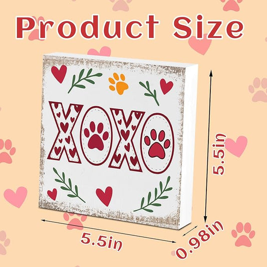 Valentines Cat Dog Desk Decor, Valentine's Day Gifts for Cats Dogs Lover Pet Parent, Valentine Home Office Table Sign Decoration for Shelf Tiered Tray, Xoxo