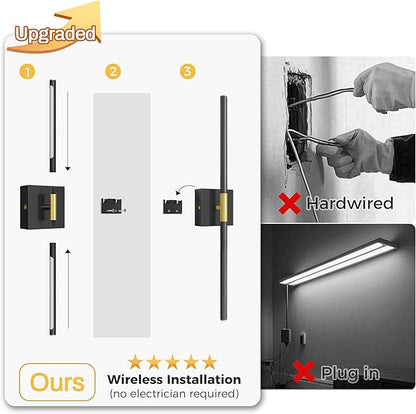 L LOHAS LED Battery Operated Wall Sconces Set of 2, Battery Wall Sconce 10000mAh, Gold and Black Rechargeable Sconces 3CCT, 23.7 Inch Wireless Wall Lights, Sconce Wall Decor for Bedroom, Living Room