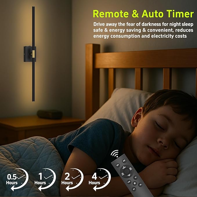 Wall Sconce Battery Operated Wall Light: 10000mAh Wireless Wall Sconces with Remote Control, 360° Rotate Rechargeable Wall Scone for Bedroom Living Room Bathroom Hallway, 31.5 Inch, Black