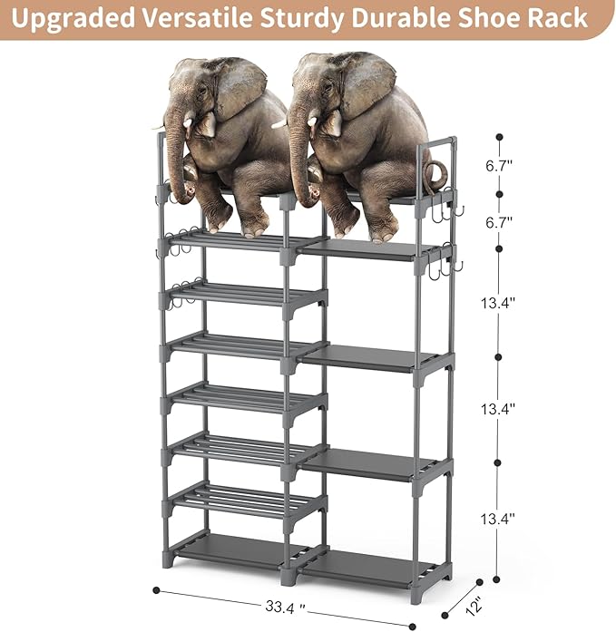 ROJASOP Shoe Rack, Shoe Storage Organizer for Closet Entryway Garage Bedroom, 8 Tier Tall Metal Shoe Shelf for 26-32 Pairs Boots & Shoes, Adjustable Shoe Stand for Small Space