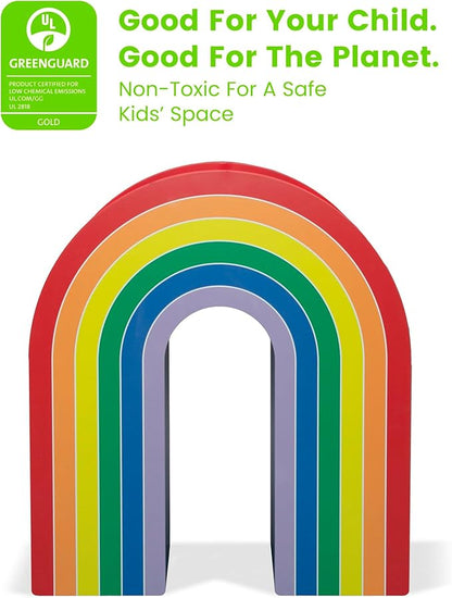 Delta Children Rainbow Bookcase – Greenguard Gold Certified Kids Bookshelf and Toy Storage, Montessori Bookcase for Playroom, Nursery and Classroom, Colorful Kids Book Shelf, Natural Finish