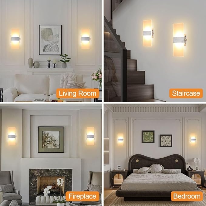 LIGHTESS Dimmable Wall Sconce Set of 2 with Dimmer Switch, Modern LED Wall Lamp 12W for Hallway Bedroom Living Room, Warm White, HS