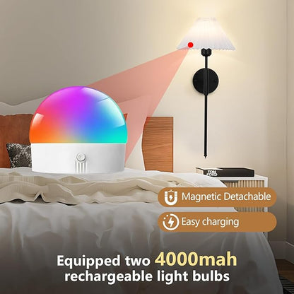 Battery Operated Wall sconces Set of Two,Rechargeable Wall Lights with Remote Control,Wireless Wall Sconce Dimmable,15 Color Changing,Black Battery Wall Lamp for Bedroom Living Room Hallway