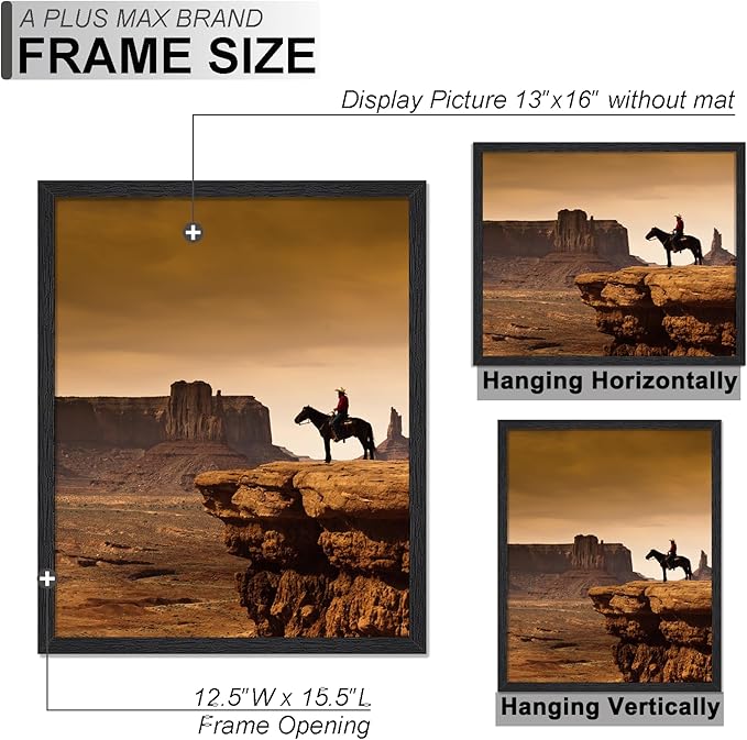 A PLUS MAX 13x16 Picture Frame, Black Engineered Wood Frame for 13 x 16 Inch Picture Poster Photo, Light Weight 13 by 16 Frame with Wood-grain for Wall - 1 Pack/Black/13 x16