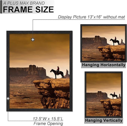 A PLUS MAX 13x16 Picture Frame, Black Engineered Wood Frame for 13 x 16 Inch Picture Poster Photo, Light Weight 13 by 16 Frame with Wood-grain for Wall - 1 Pack/Black/13 x16