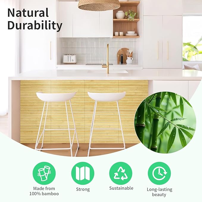 Natural Bamboo Wall Panel for Interior Wall Decor, Renewable Pole Wrap Wainscoting Paneling for Wall Ceiling Furniture Cabinet Office, 12 x 96 Inch, Raw