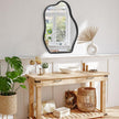 Wall Mirror Irregular Wavy Mirror Modern Wood Frame Mirror Unique Shape Asymmetrical Wall Vanity Artistic Mirror Decor for Living Room Bedroom Bathroom Entryway Hallway Black Large